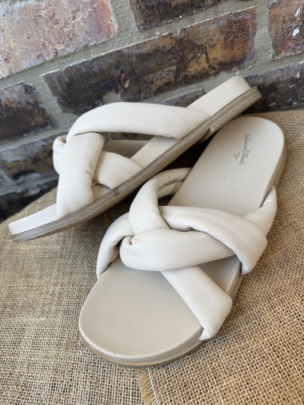 Universal Thread Cream Cosette Slide Sandals Size 8 Knotted Strap